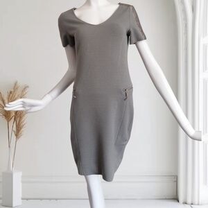 Marc Aurel Textured V-Neck Short Sleeve Mini Dress in Gray